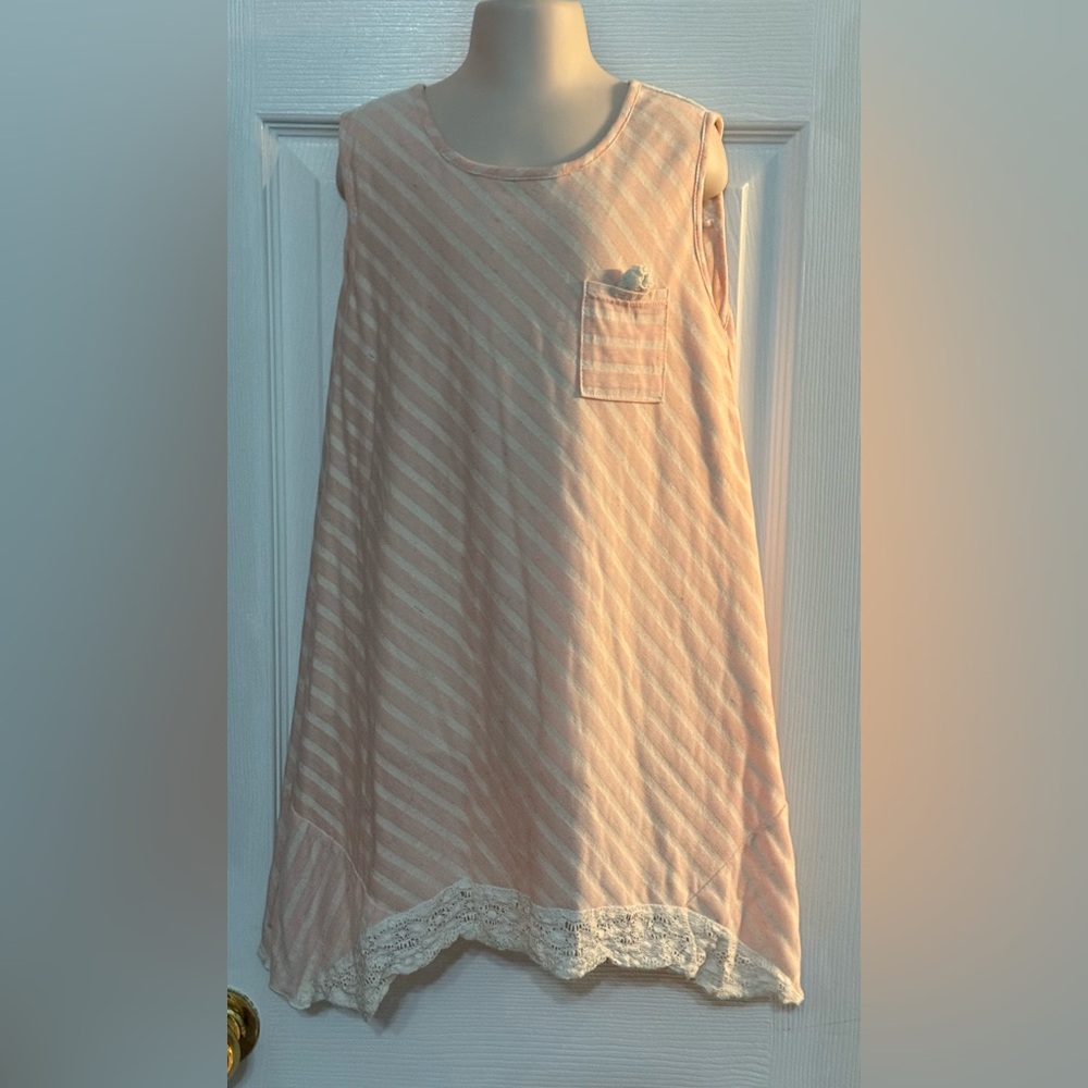 Isobella & Chloe Oatmeal Heather Pink Stripe Tunic Sz 14